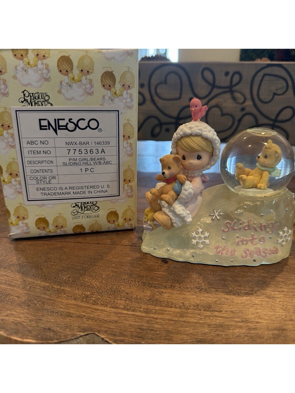 2000 Precious Moments | SLIDING INTO THE SEASON | Snow globe and teddy bear